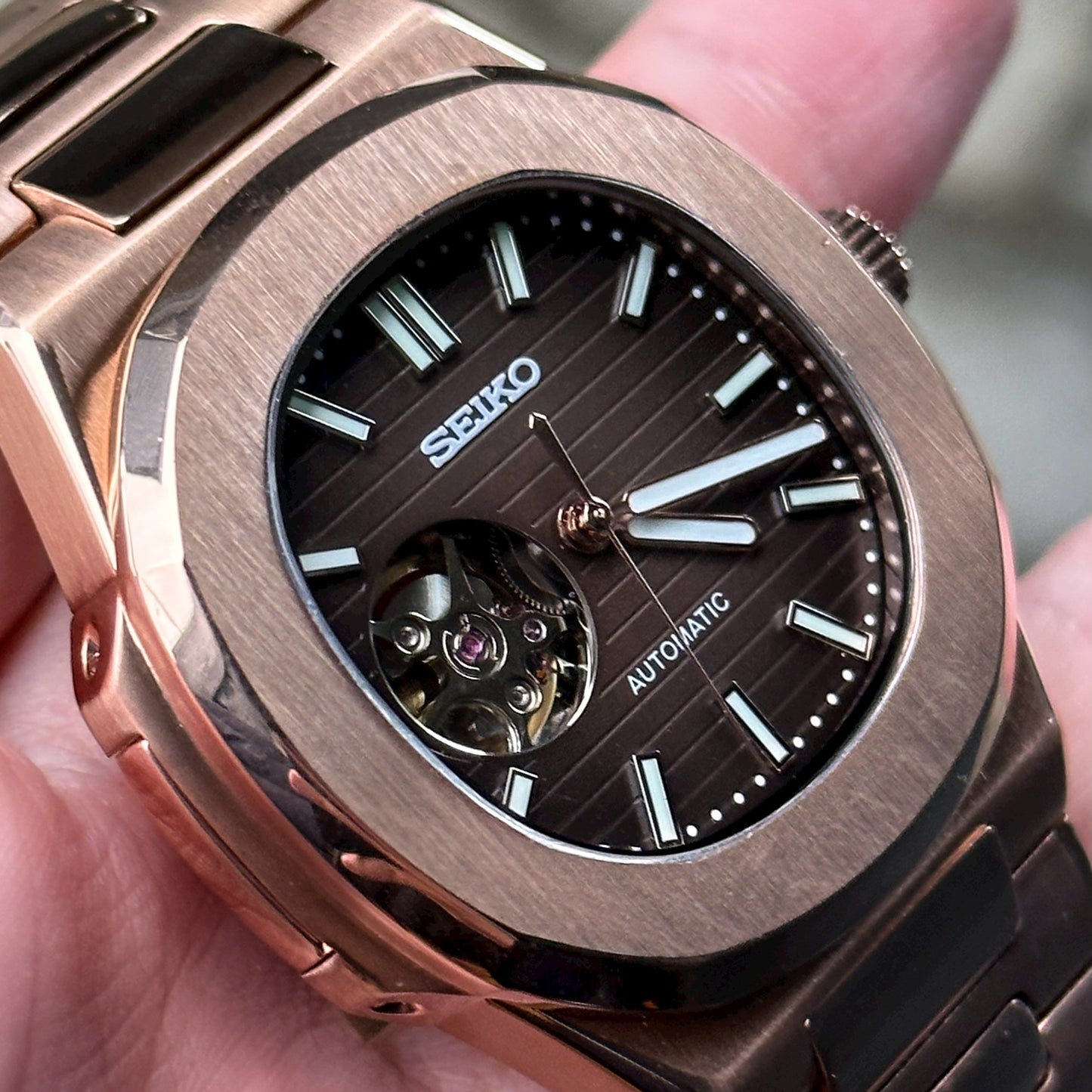 Seiko Nautilus | Rose Gold Chocolate Open Heart