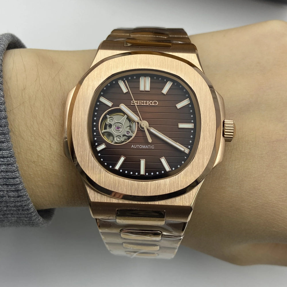 Seiko Nautilus | Rose Gold Chocolate Open Heart